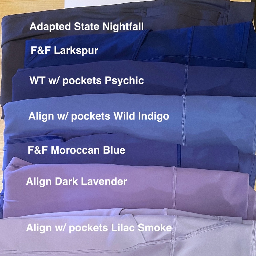 Lululemon Color Comparison: BLUE PURPLES! -- DO NOT BUY